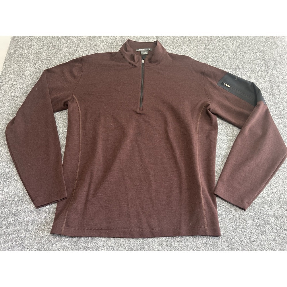 Nike Tiger Woods Platinum Wool Sweater Mens Large L Brown 1/4 Zip Pullover Golf